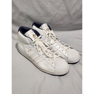 ADIDAS Pro Model Iconic Mens 10.5 White Gold Leather High Top Basketball FX7826